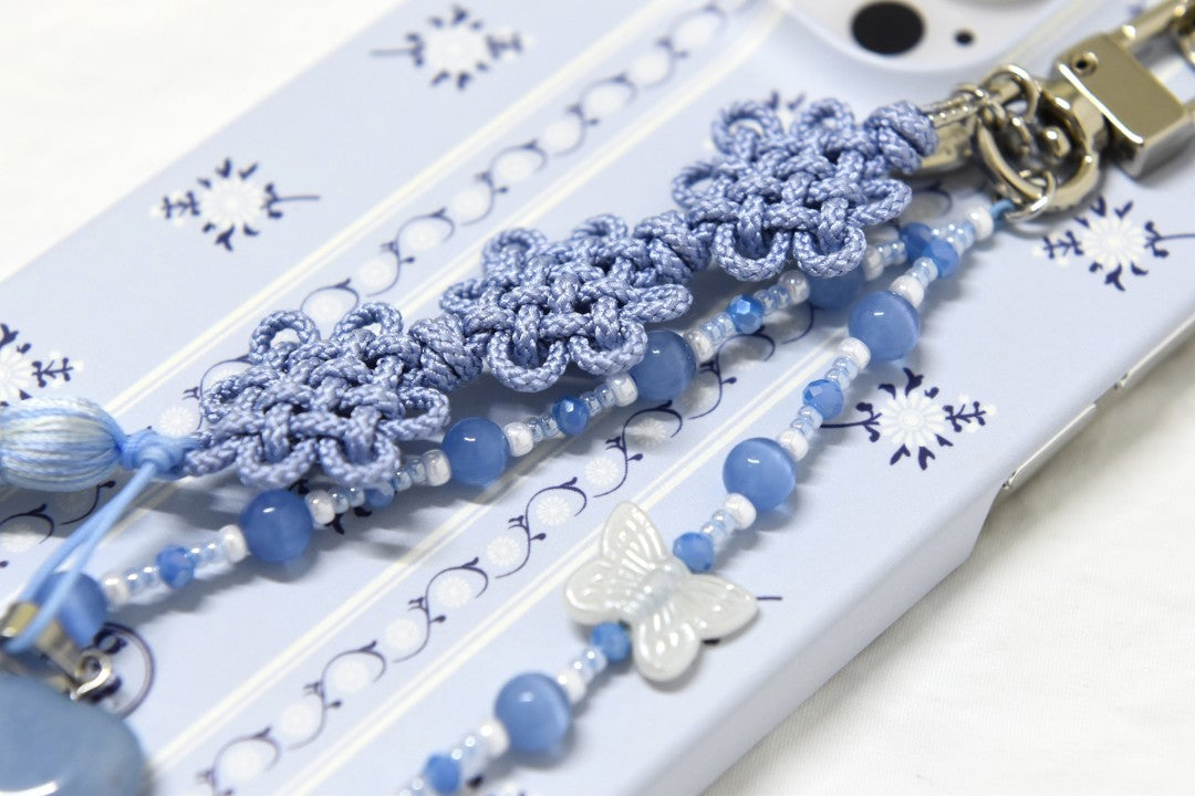 Traditional Chrysanthemum Knot Strap Handcrafted  Keyring Norigae - BLUE
