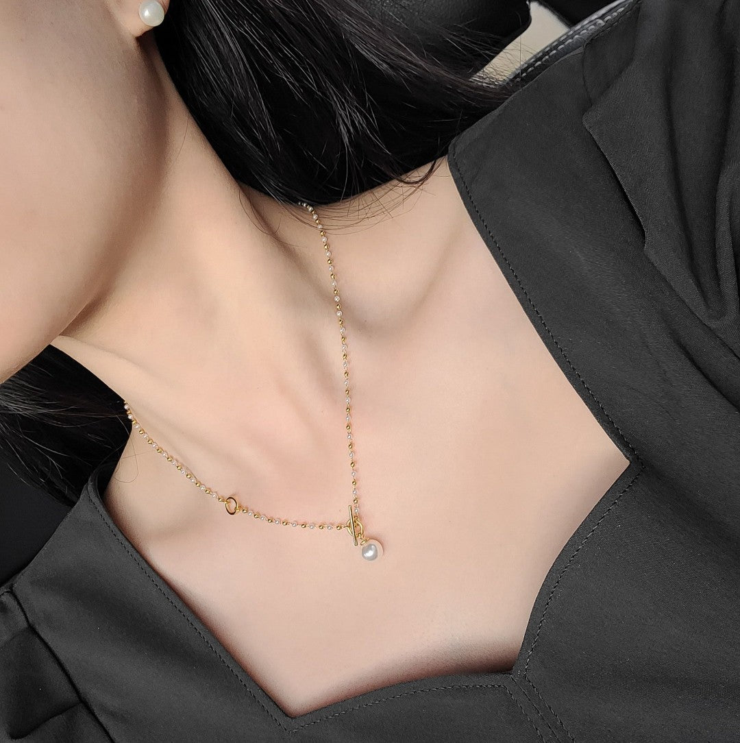 Handcrafted Pearl Two-Way Toggle Bar Necklace