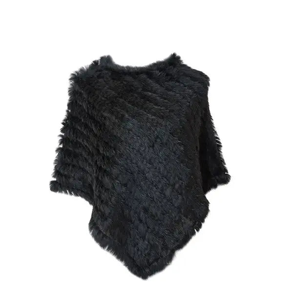 Real Rabbit Fur Knitted Poncho Vest