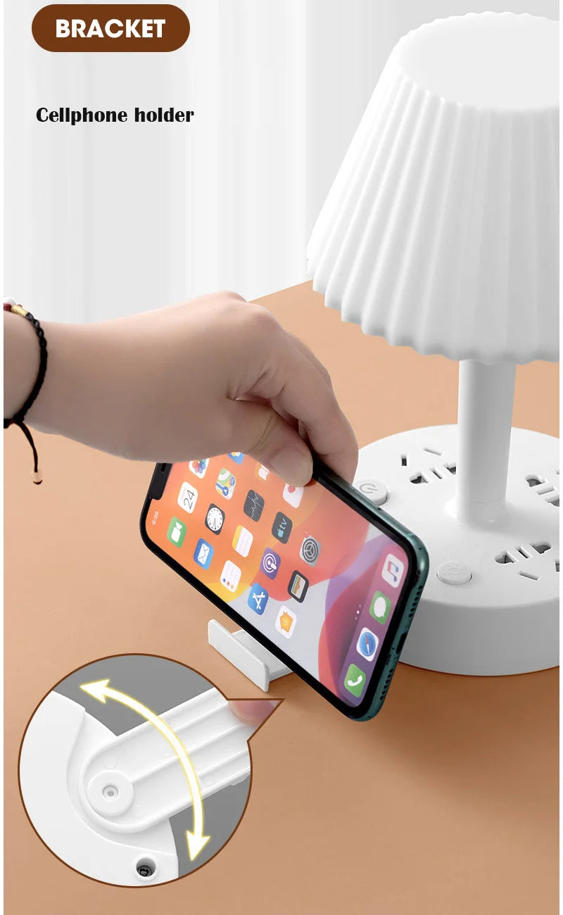 3-in-1 Multi-Functional Desk Accessory: Power Strip, Table Lamp, and Cellphone Holder