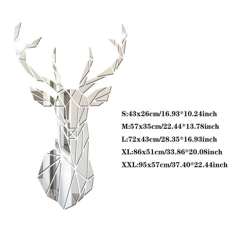 Deer Head 3D Mirror Wall Sticker Acrylic Decoration for Nordic Living Room