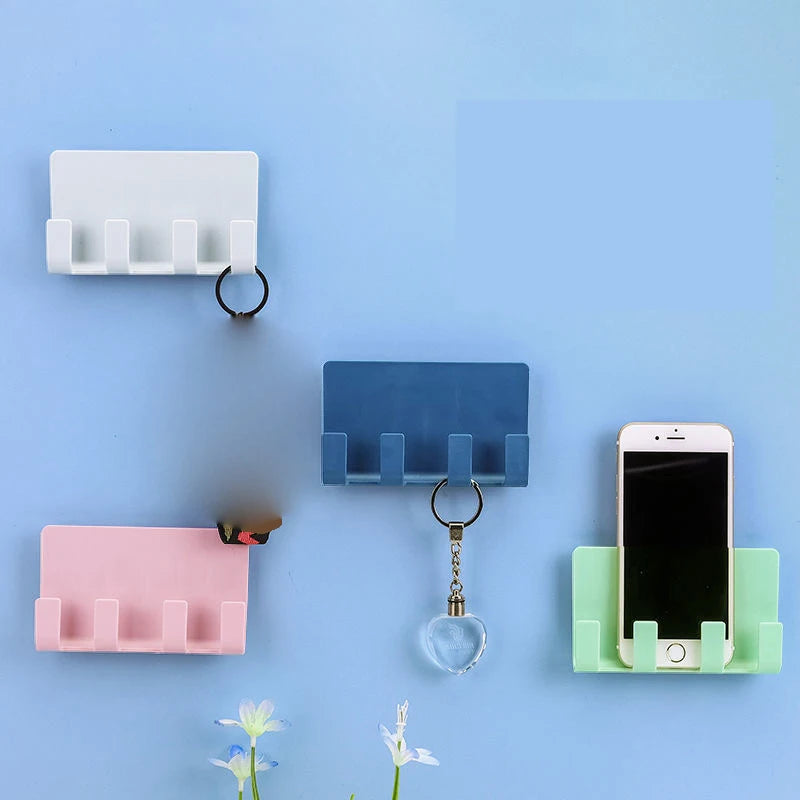 Universal Wall-Mounted Phone Holder and Charging Dock with Remote Control Storage