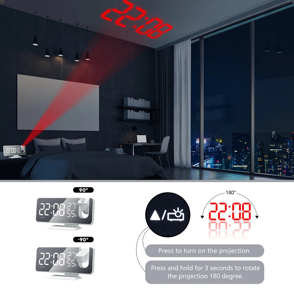 Smart Projection FM Radio Alarm Clock with LED Display and USB Charging Station