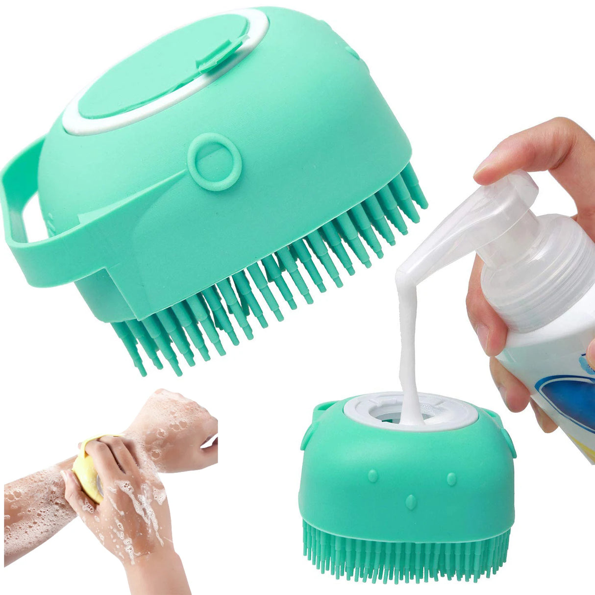 Silicone Bath Brush with Massage Comb and Grooming Scrubber