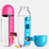 Portable 600ml Water Bottle with Built-In Pill Organizer for Hydration and Medication Organization