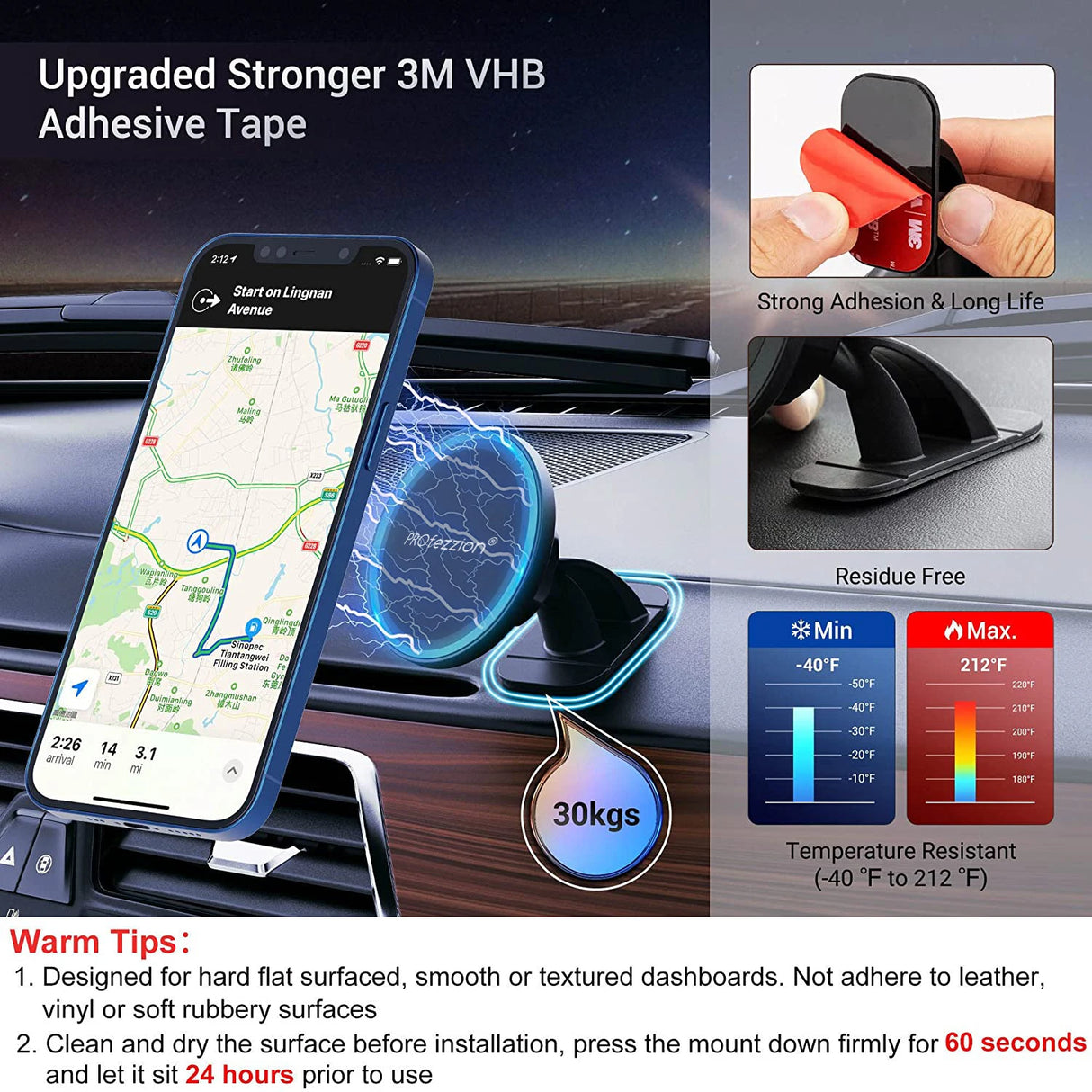 Hands-Free Magnetic Car Phone Mount Compatible with iPhone & Other Devices - Universal Air Vent Holder for Safe Driving