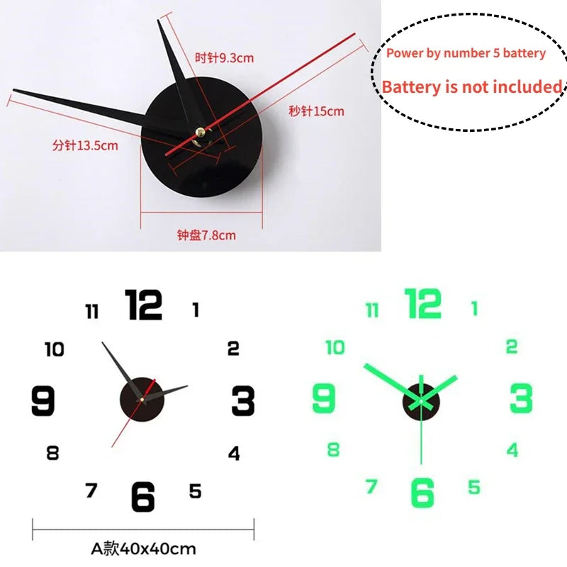 Luminous 3D Wall Clock with DIY Acrylic Frame for Stylish Home and Office Decor