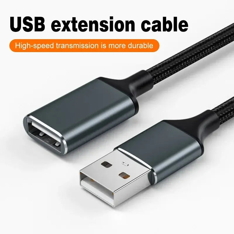 Durable USB Extension Cable with Nylon Cover & Metal Design
