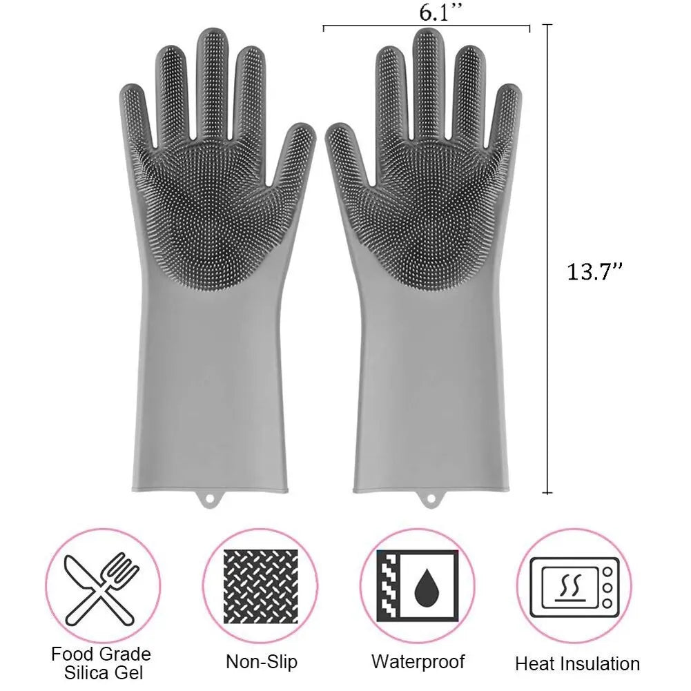 Effortless Kitchen Cleaning Gloves - Silicone Rubber Dishwashing Gloves for Household Cleaning
