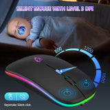 Wireless Dual Mode Ergonomic RGB Mouse - Rechargeable and Silent Click for PC iPad Laptop Cell Phone TV