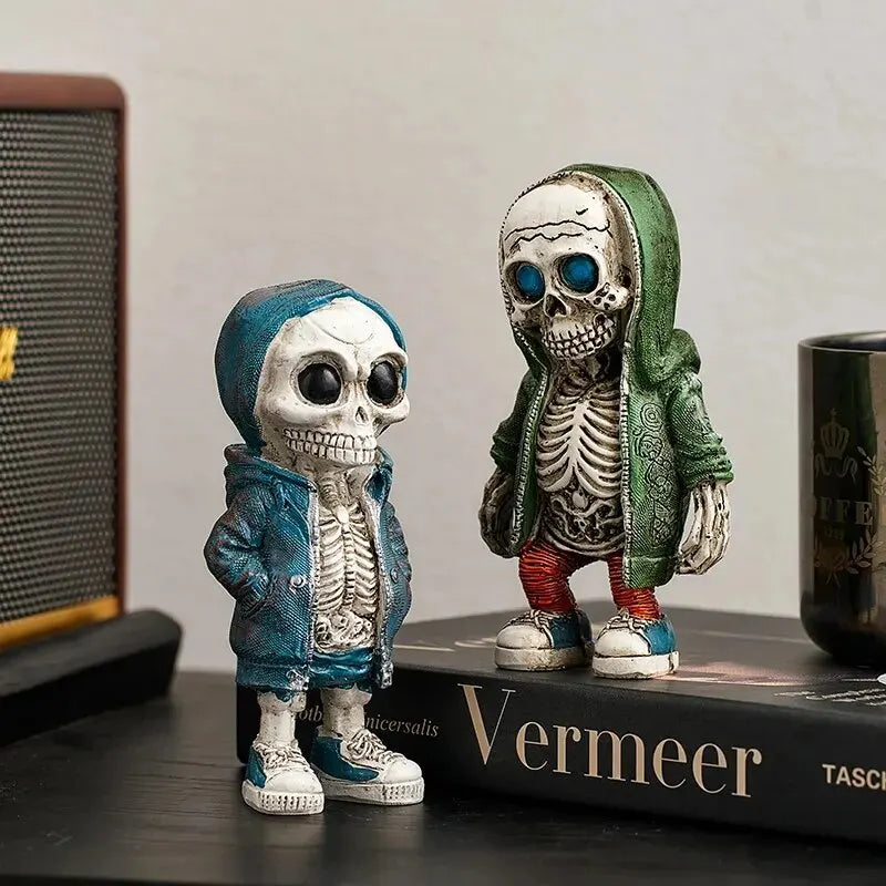 Skeleton Doll Resin Statue with Retro Street Style