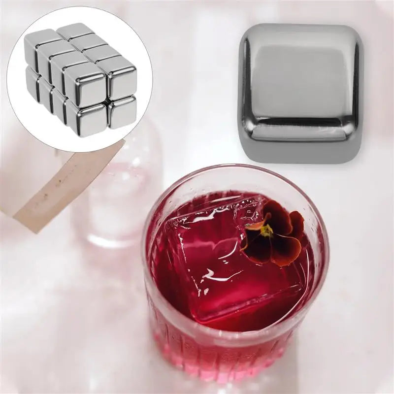 12-Set Superior Stainless Steel Reusable Stones Ice Cubes For Chilled Drinks - Wine, Beer, and Whisky