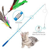 11-Piece Replacement Cat Feather Toy Set with Retractable Stick