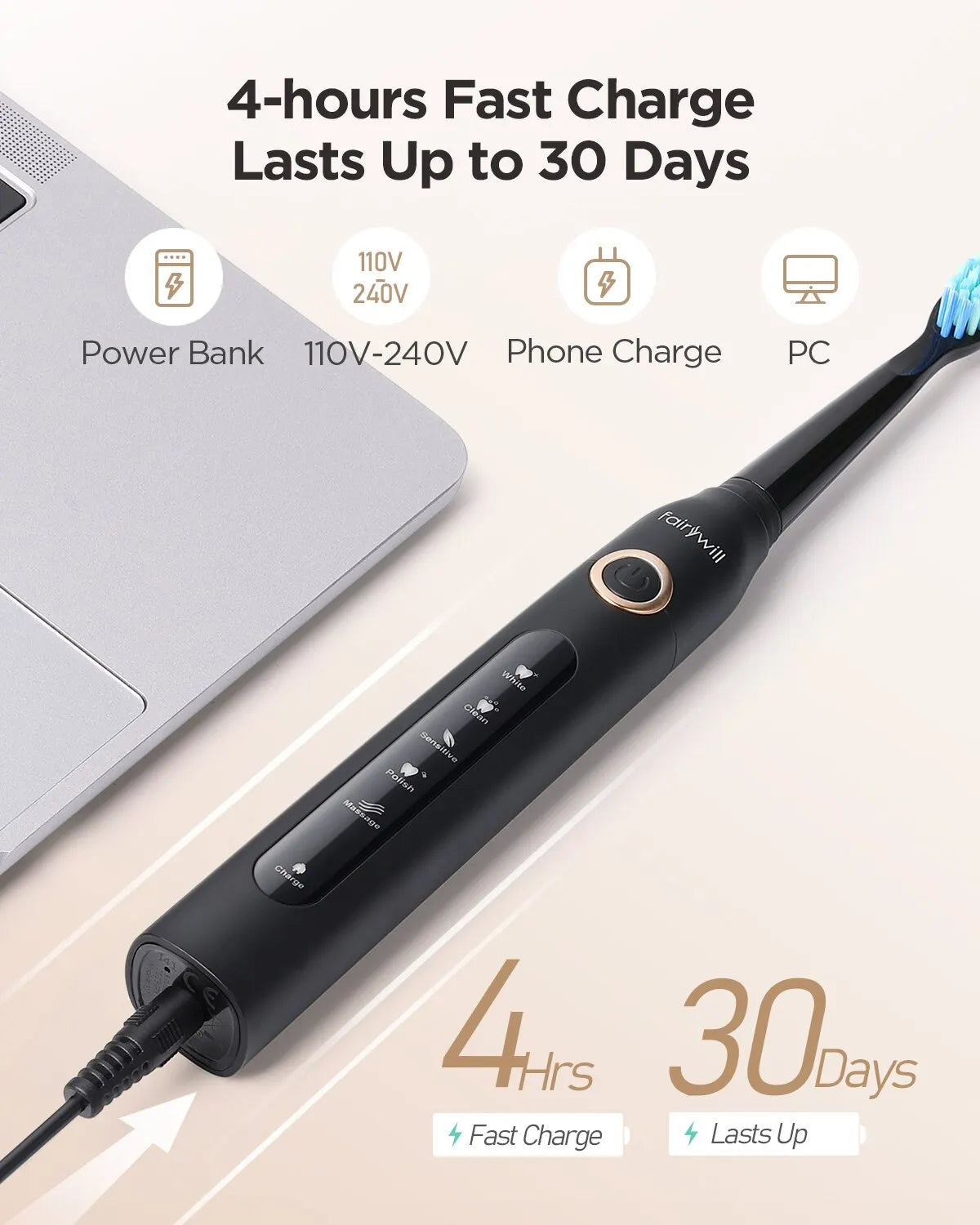 Sonic Electric Toothbrush with USB Charging, Waterproof Design, and Gentle Replacement Heads for Adults