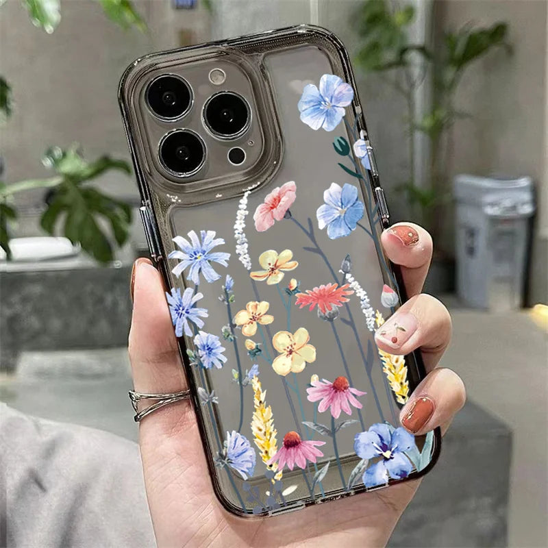 Blossoming Transparent TPU Phone Case for Various iPhone Models