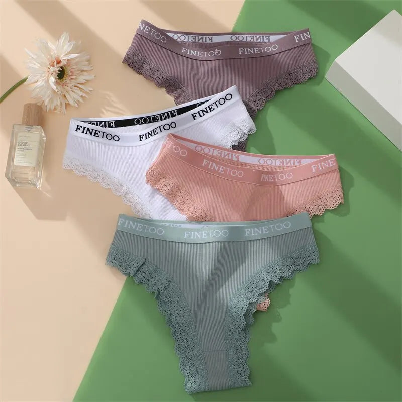 Elegant Lace-Trimmed Cotton Panties Set for Women