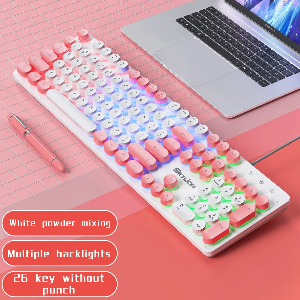 LED Backlit Wired 104 Keys Membrane Keyboard