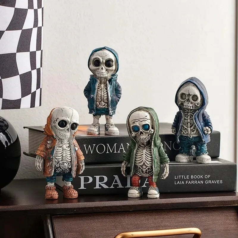 Skeleton Doll Resin Statue with Retro Street Style