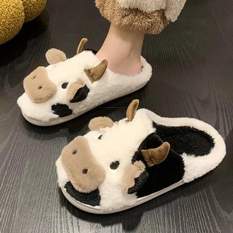 Milk Cow Fluffy Plush Slippers