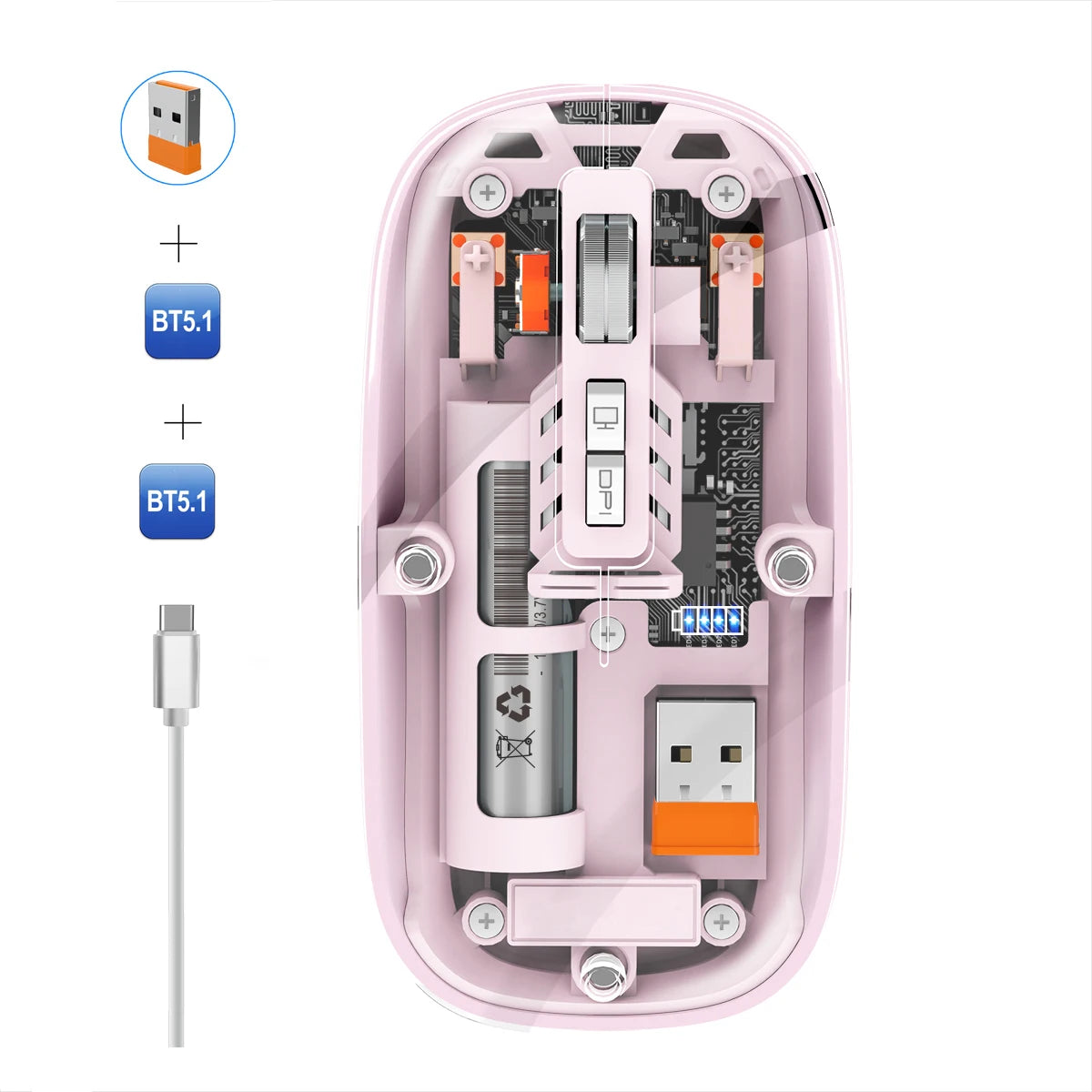 Advanced 3-in-1 Wireless Transparent Mouse with USB Charging