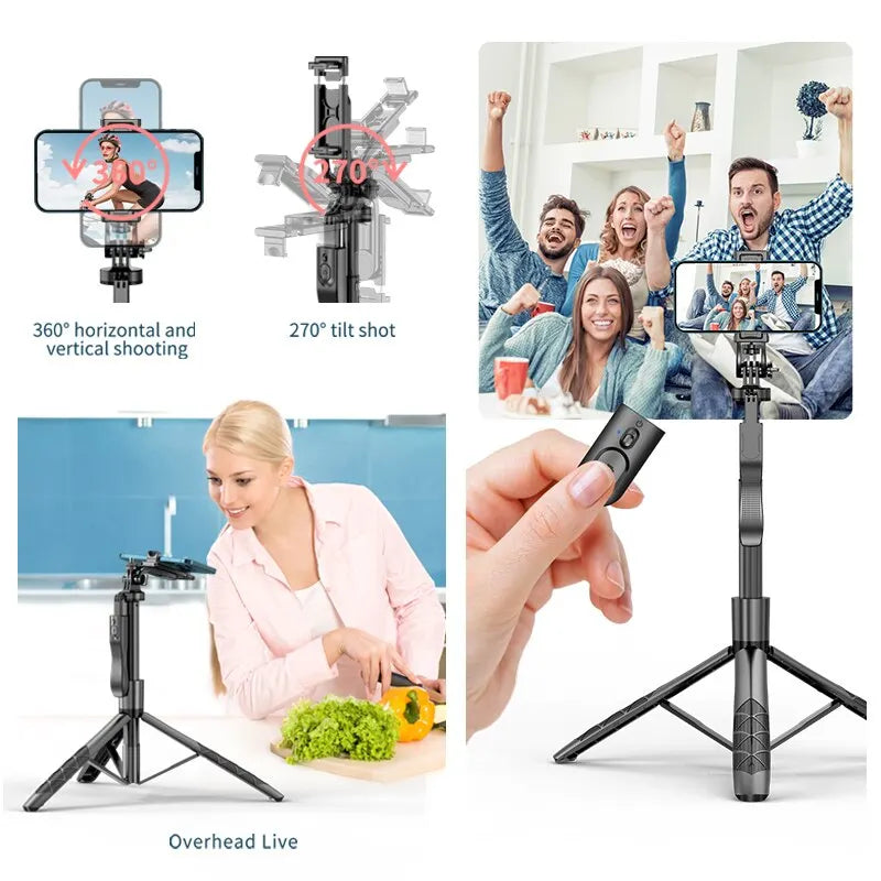 Versatile Bluetooth Selfie Stick and Tripod Stand for GoPro and Smartphones, Foldable and Portable for Steady Shooting