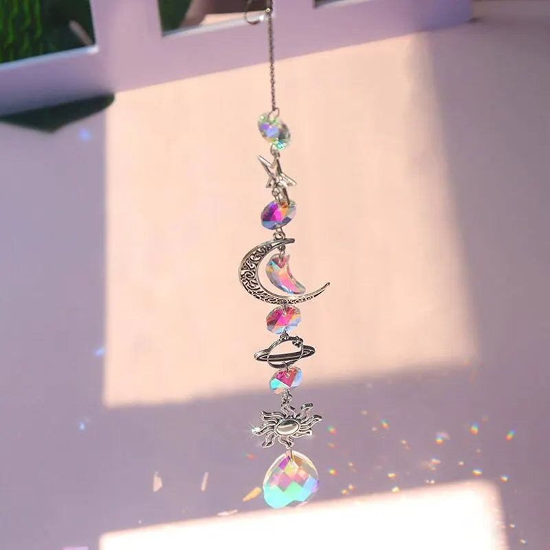 Galaxy Star Moon Crystal Wind Chime Pendant - Elegant Home and Garden Decor Piece