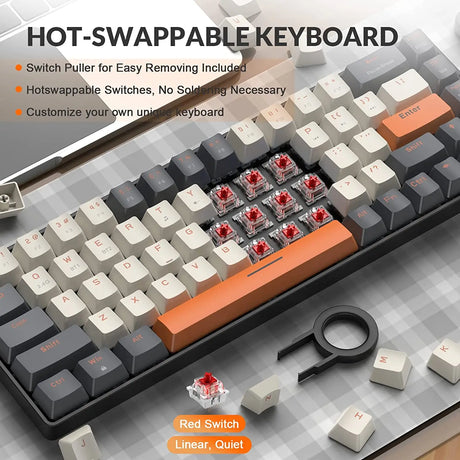 Portable Dual-Mode Mechanical Keyboard with 68-Key Red Switch