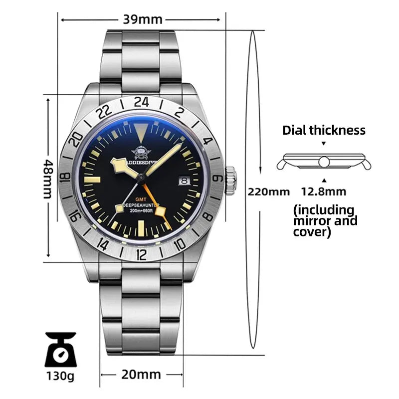 Men's Luminous Stainless Steel Diver Watch with Calendar Display