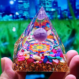 Amethyst and Peridot Energy Generator Orgone Pyramid - Healing Crystal Stone Home Decor Ornament