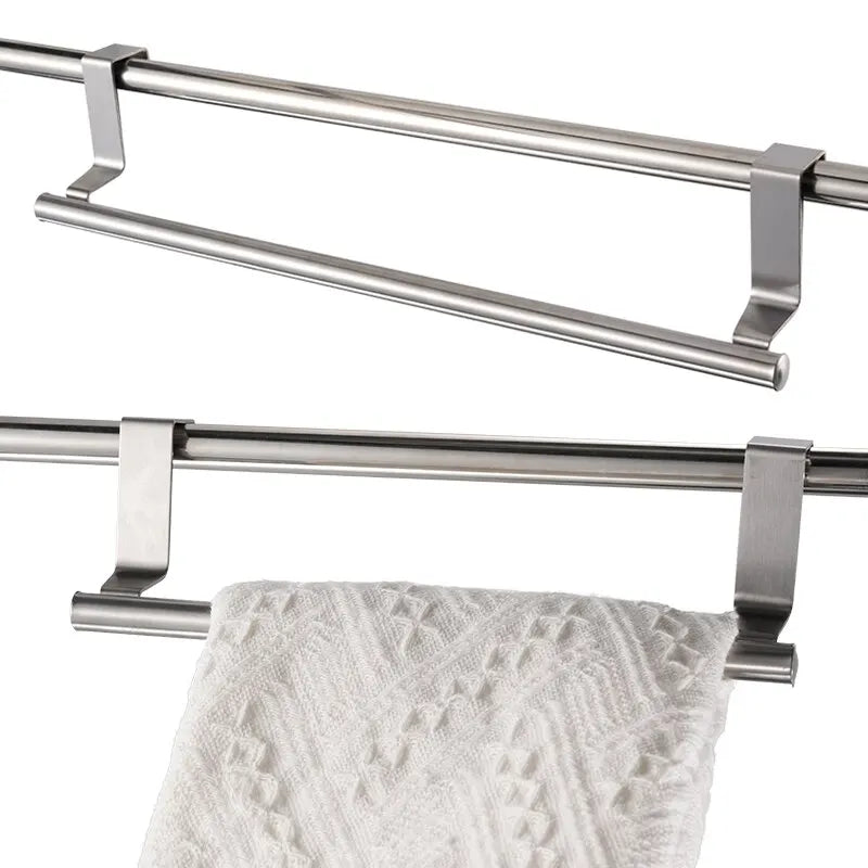 Over Door Stainless Steel Towel Bar for Bathroom and Kitchen Storage
