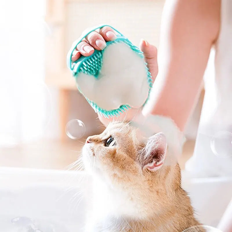 Gentle Silicone Pet Grooming Brush with Shower Gel Dispenser
