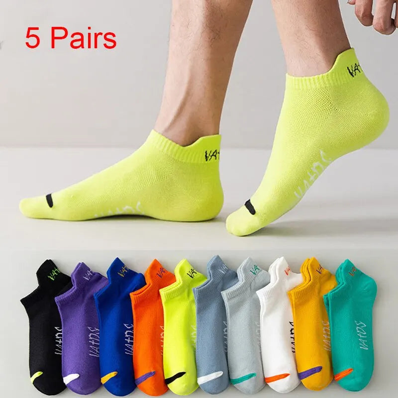 5 Pairs Bright Color Stylish Men's Ankle No Show Socks