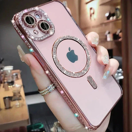 Glittery Crystal Wireless Charging Compatible Phone Case for iPhone - Scratch Resistant & Lightweight