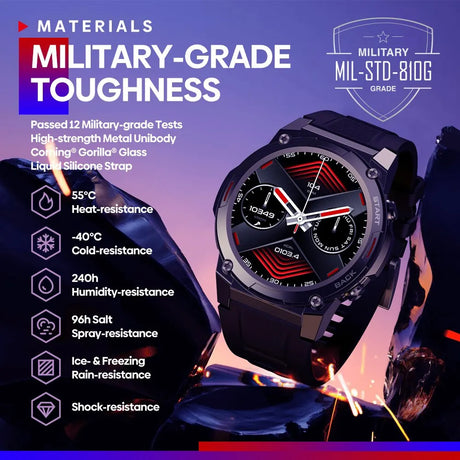 Rugged Smart Watch with Voice Calling and Military-Grade Durability, Featuring 1.43 Inch AMOLED Display