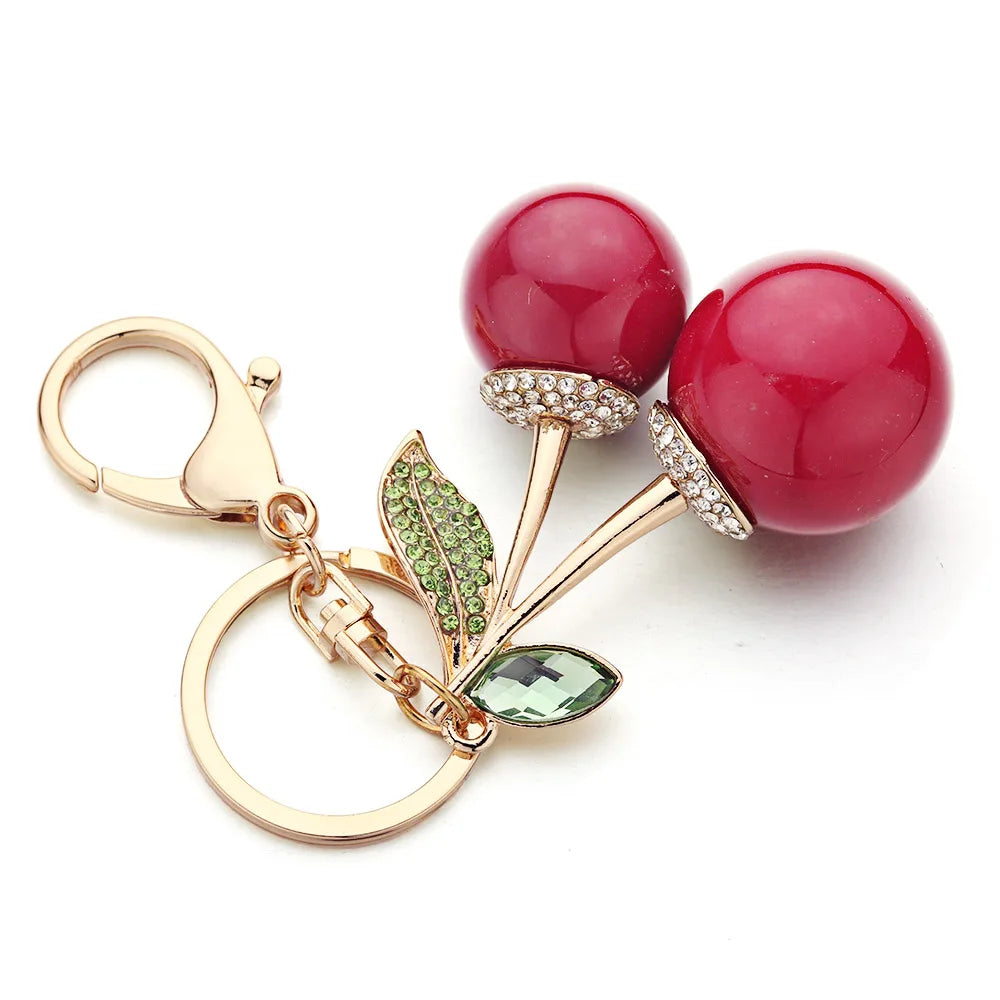 Charming Crystal Rhinestone Red Cherry Keychain Pendant