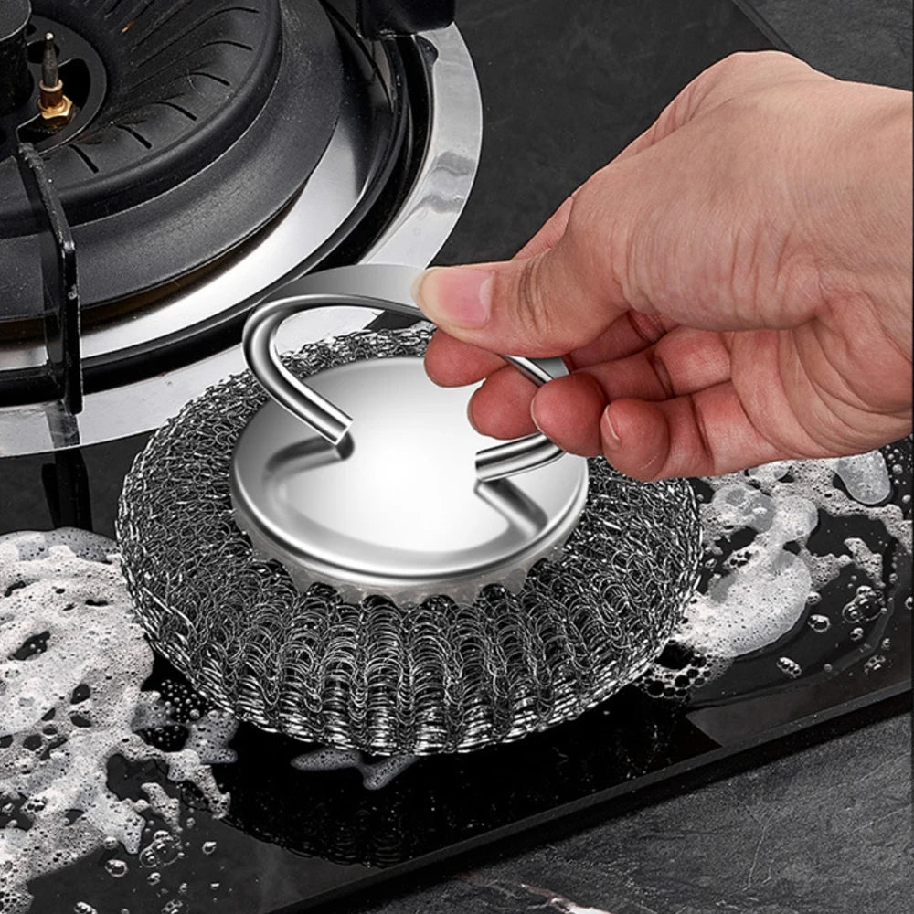 Stainless Steel Kitchenware Scrubber with Handle - Pan Cleaning Brush