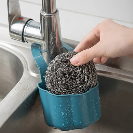 Adjustable Kitchen Sink Hanging Storage Basket with Soap Sponge Holder for Bathroom and Faucet Organization