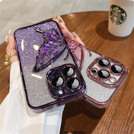 Glittering Butterfly Protective Phone Case with Luxury Plating Bumper for iPhone Models