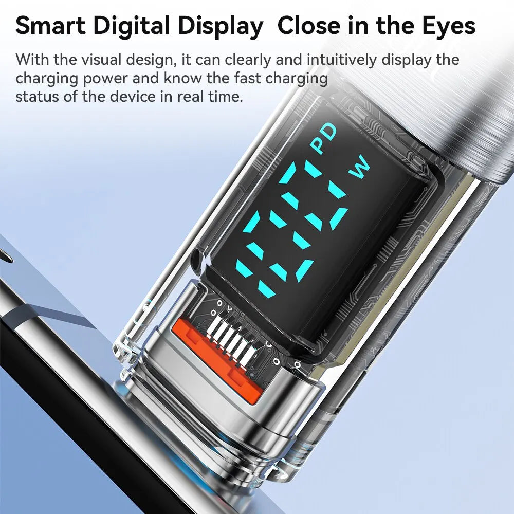 100W PD Display Transparent Type C to Type C Charging Cable