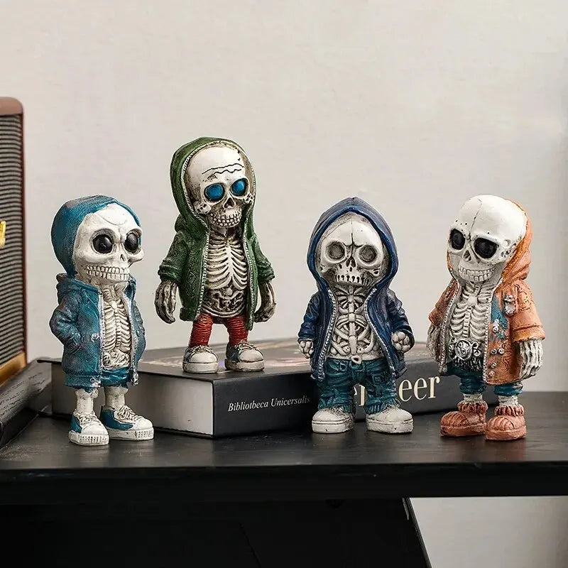 Skeleton Doll Resin Statue with Retro Street Style