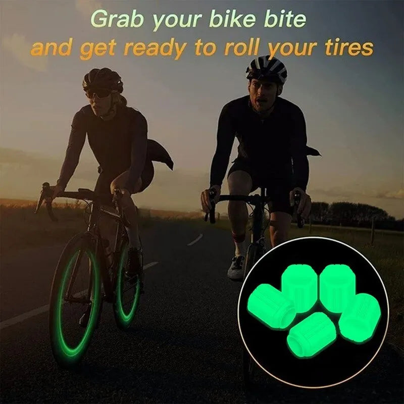 Luminous Green Bicycle Valve Caps Set of 4 with Easy Installation for Enhanced Night Visibility