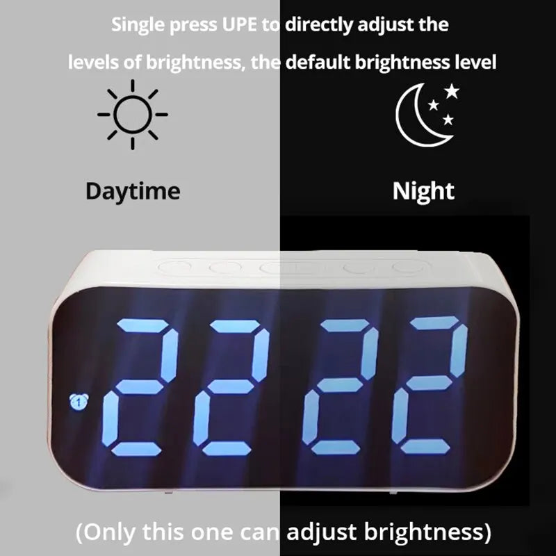 LED Mirror Alarm Clock with Temperature Display and Snooze Function