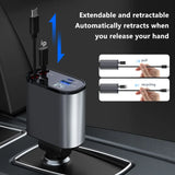 High-Speed 100W Multi-Port Car Charger with Telescopic Quad-Connection Cable & Voltage Display