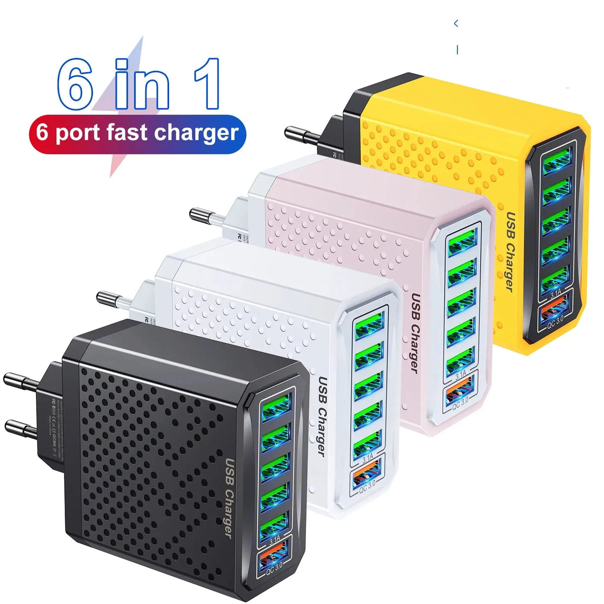 6-In-1 Quick Charge USB Charger with International Plug Options