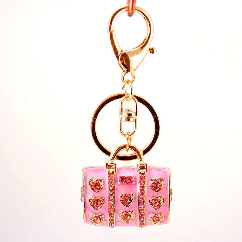 Heart-shaped Enamel Crystal Keychain with Gold Finish
