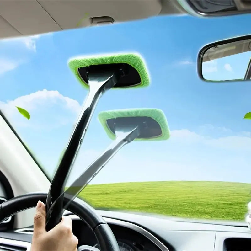 Car Interior and Window Cleaning Brush Kit with Long Handle - Durable Windshield Wiper Tool for Vehicle