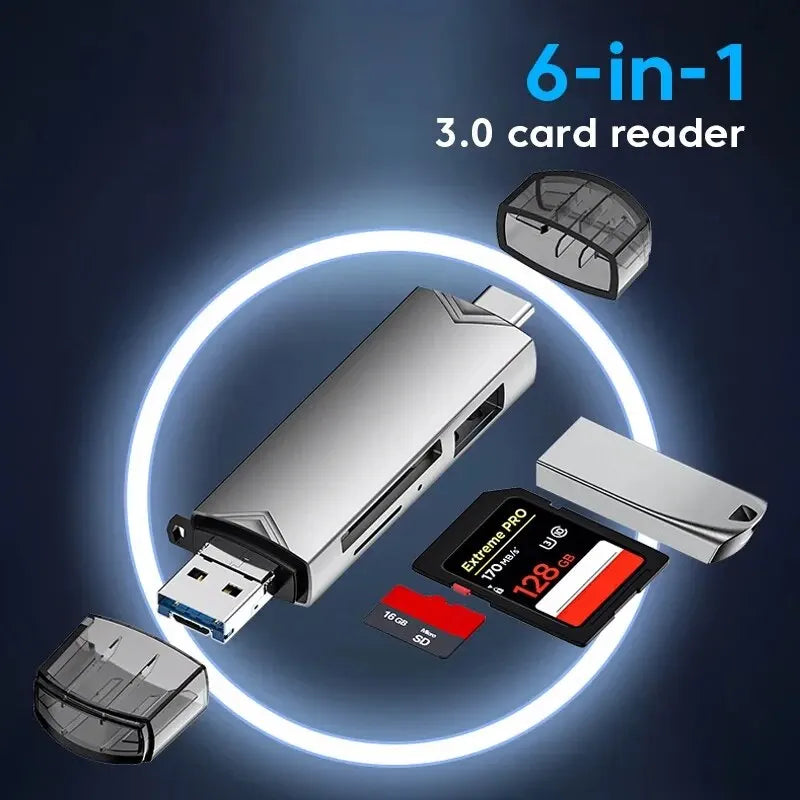 Versatile 6-In-1 USB 3.0 Memory Card Reader and Adapter