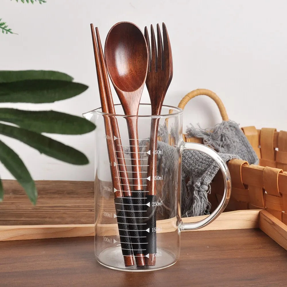 Elegant 3-Piece Natural Wood Tableware Set