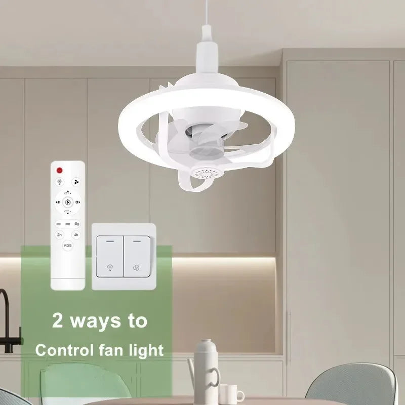 360 Degree Rotating Ceiling Fan Light with Remote Control White and RGB Dimmable LEDs