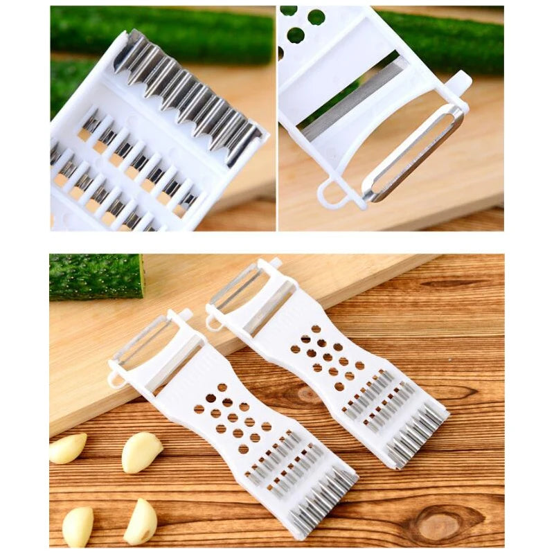 Dual-Blade Stainless Steel Kitchen Cutter with Multi-Function Peeler Grater Slicer